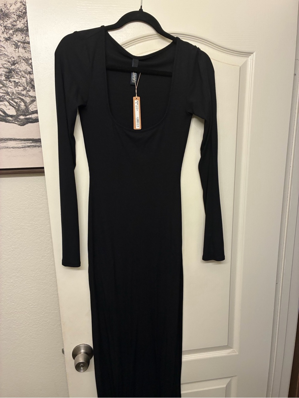SKIMS Black Long-Sleeve Scoop-Neck Maxi Dress